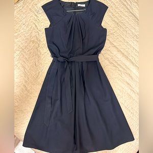 Calvin Klein fit & flare w/ tie waist belt. Work or party. Navy blue.